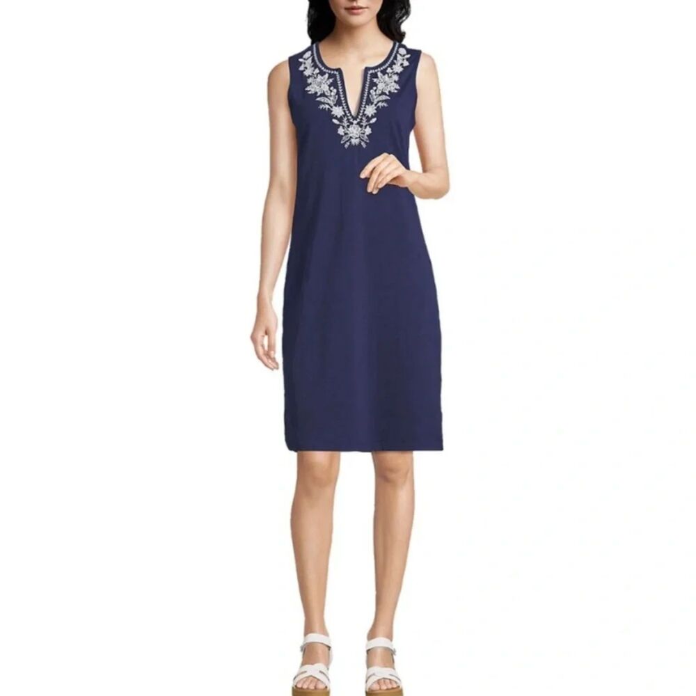 Lands' End Plus size 3X Embroidered Navy Sleeveless Dress VNC